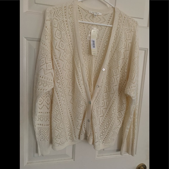 NEW Cyrus Open Stitch Creamy Alabaster Off White Cardigan Sweater SZ Large - Picture 2 of 9